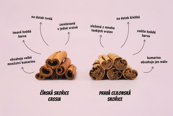 rozdíly ve skořici: cejlonská vs cassia