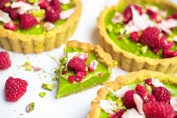 pistáciové tertaletky s malinami